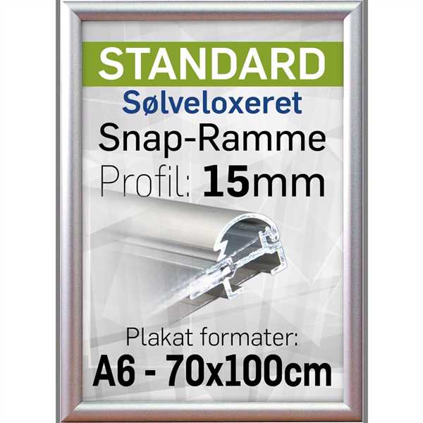 Alu Snap-Frame, væg, 15 mm Alu/elox. - Poster: 70 x 100 cm