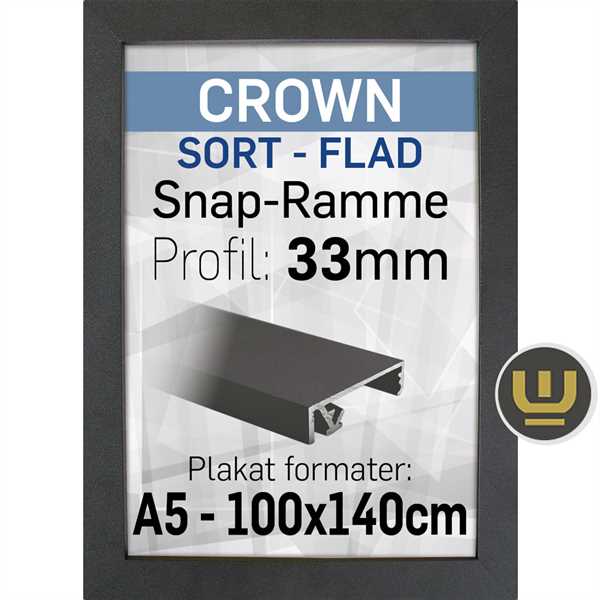 CROWN klap ramme sort, 33 mm profil - A1 - 59,4 x 84,1cm
