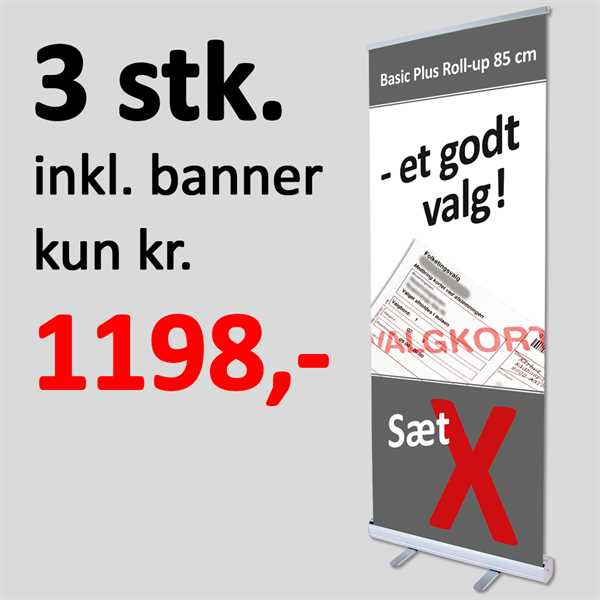 3 stk 85 cm Roll-Up inkl banner og print