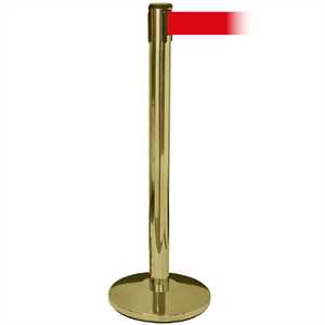 Guld afspærringsstolpe inkl. holder med 3 meter rødt bånd 